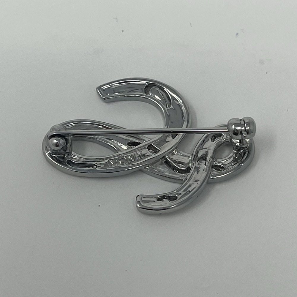 Vintage Monet Silver Tone Rhinestone Swirl Monogram Letter "L" - Picture 3 of 5